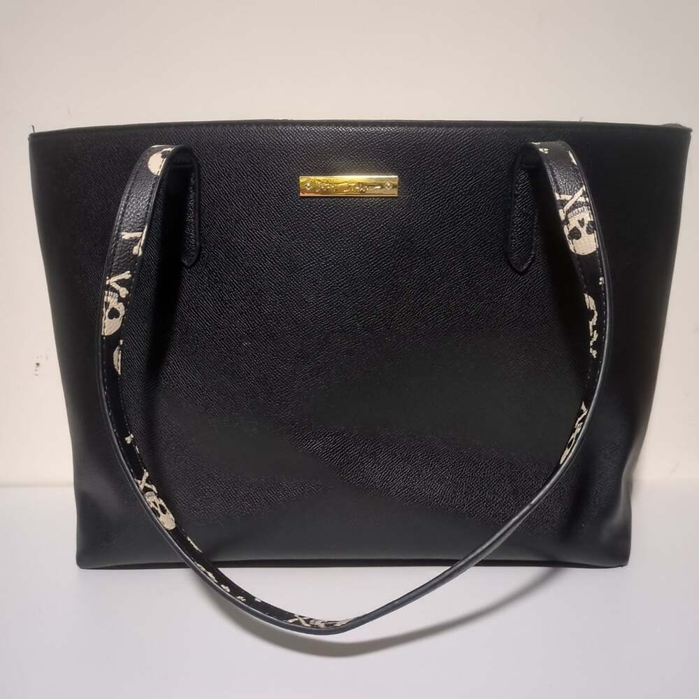 Betsey Johnson Large Black Skull Interior Tote Bag